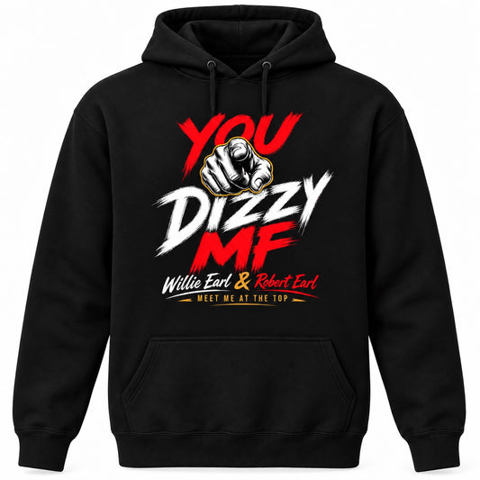 Black You Dizzy MF graphic pullover hoodie front